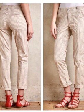 Anthropologie Hei Hei Beige Pinstriped Cropped Pants Size 29
